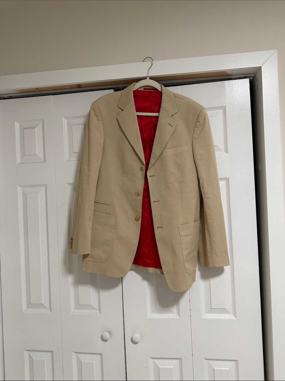 Carolina Herrera Tan Blazer with Red Lining